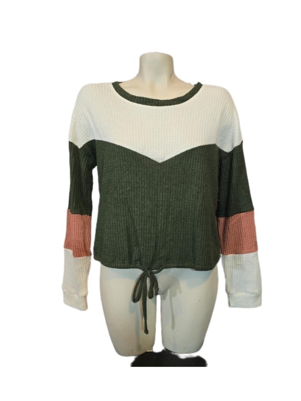 No Boundaries Colorblock Tie-Waist Waffle Knit Pullover Size Medium